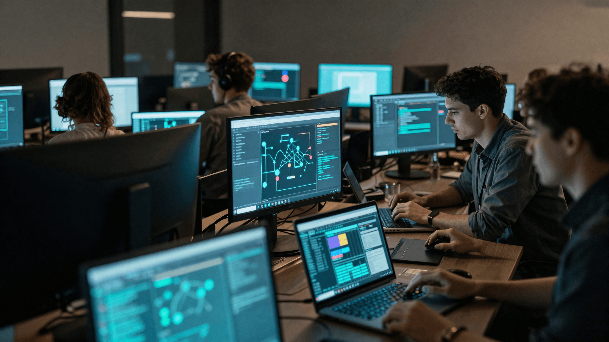 Equipo de producto digital diseñando y desarrollando una plataforma de software
